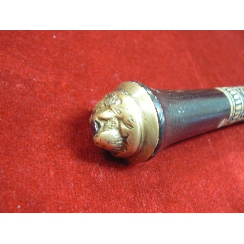 17 - A SWAGGER STICK WHICH IS A SWORD STICK MADE IN INDIA WITH BONE COLLAR AND BRASS ENDS