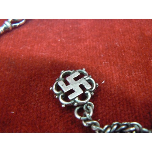 27 - VERY INTERESTING PIECE A SWASTIKA FOB ON CHAIN EARLY SWISS SILVER 935 OPEN FACED POCKET WATCH KEY WI... 