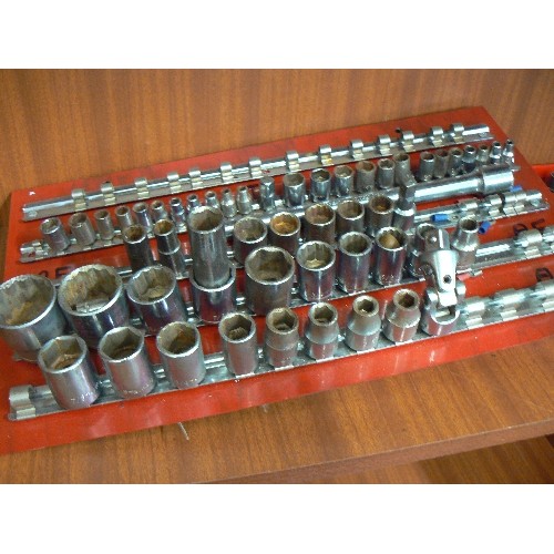 130A - 2 METAL TOOL SHELFS WITH SOCKETS