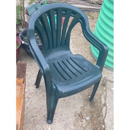 618 - PAIR OF GREEN PLASTIC GARDEN CHAIRS