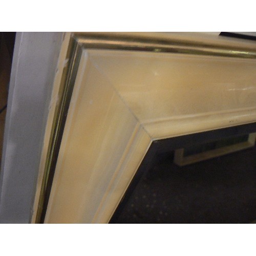 157B - VINTAGE WHITE PAINTED FRAMED HEAVY BEVEL EDGE MIRROR