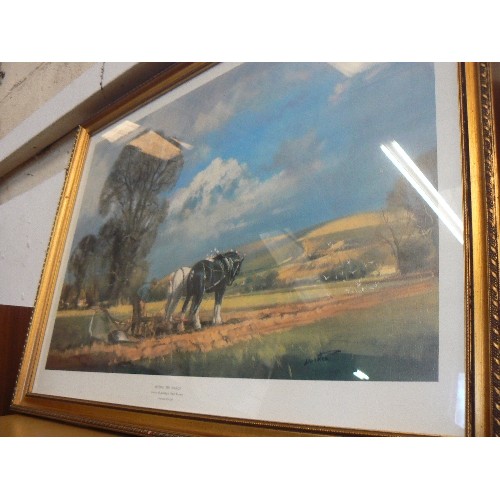 121A - FRAMED AND GLAZED PRINT SETTING THE PLOUGH FROM AN OIL PAINTING BY FRANK WOTTON