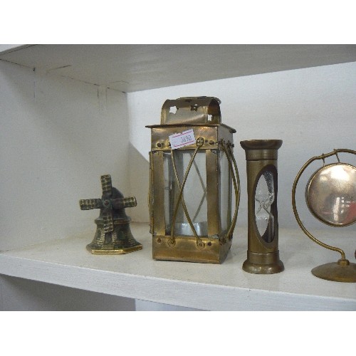 75 - COLLECTION OF SMALL BRASS ITEMS. INC TEALIGHT HOLDER, GONG, BELL, EGG-TIMER ETC.