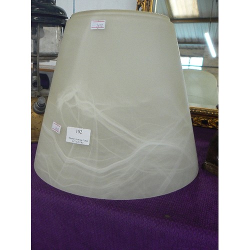 102 - LARGE GLASS LIGHT SHADE. PALE GREY MARBLE EFFECT.