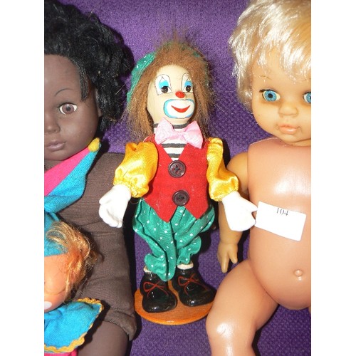 104 - COLLECTION OF VINTAGE DOLLS. INC A METAL MECHANICAL CRAWLING DOLL.