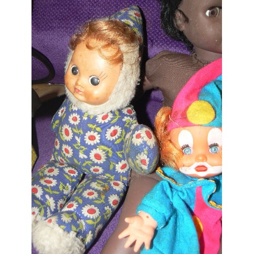 104 - COLLECTION OF VINTAGE DOLLS. INC A METAL MECHANICAL CRAWLING DOLL.