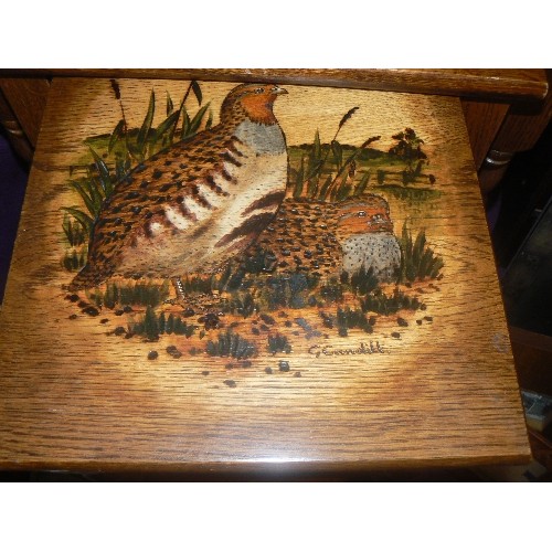 142 - GEORGE CUNDILL ORIGINAL & SIGNED, HAND-DECORATED POKERWORK NEST OF 3 TABLES. BEAUTIFUL PHEASANT, MAL... 