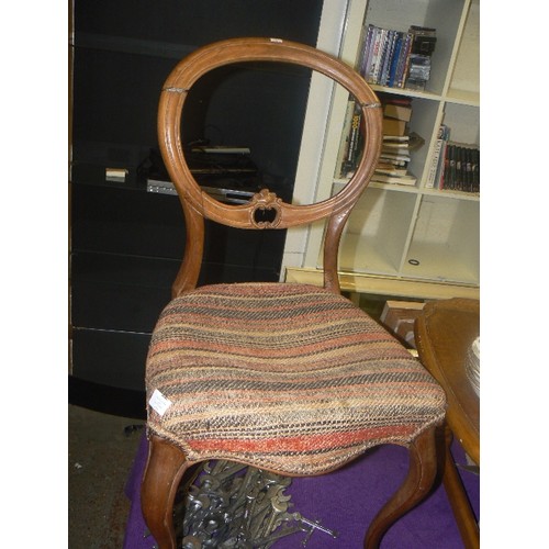 171 - VINTAGE BALLOON-BACK CHAIR, WITH UPHOLSTERED SEAT. THE JOIN IN THE BACK NEEDS TIGHTENING AND RE-GLUE... 