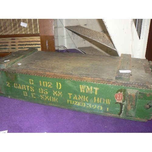 132 - LARGE VINTAGE AMMUNITIONS BOX, WITH STAMPED WRITING ON THE SIDE.