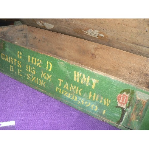 132 - LARGE VINTAGE AMMUNITIONS BOX, WITH STAMPED WRITING ON THE SIDE.