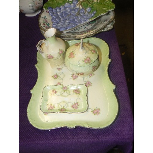 180 - COLLECTION OF MIXED VINTAGE CHINA. INCLUDES A PRETTY DRESSING TABLE SET, LARGE VASES, PAIR OF ELEPHA... 