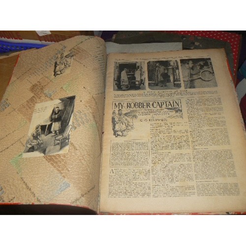 176 - LOVELY OLD SCRAPBOOKS, COVERED IN WALLPAPER, CHRISTMAS PAPER ETC. FULL OF CLIPPINGS AND POSTCARDS ET... 