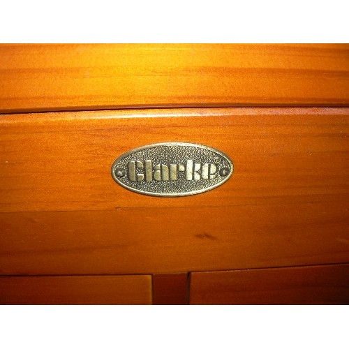 200 - LARGE CLARKE TOOL/HOBBY CHEST WITH CONTENTS. WOODEN CHEST WITH MULTIPLE DRAWERS