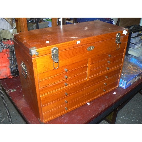 200 - LARGE CLARKE TOOL/HOBBY CHEST WITH CONTENTS. WOODEN CHEST WITH MULTIPLE DRAWERS