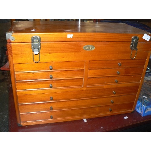 200 - LARGE CLARKE TOOL/HOBBY CHEST WITH CONTENTS. WOODEN CHEST WITH MULTIPLE DRAWERS