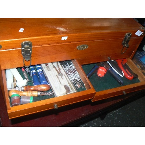 200 - LARGE CLARKE TOOL/HOBBY CHEST WITH CONTENTS. WOODEN CHEST WITH MULTIPLE DRAWERS