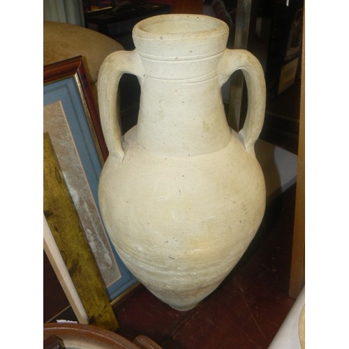 210 - STONEWARE WATER CARRIER, 2 HANDLED CROCK, ALABASTER CAKE PEDESTAL. ALSO A COLLECTION OF PHOTOGRAPH/P... 