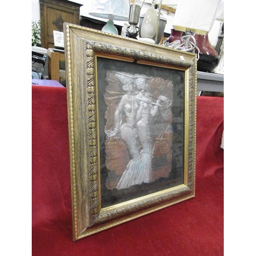 237 - UNUSUAL RAISED 'COPPER & SILVER' PICTURE OF 2 EGYPTIAN WOMEN. IN AN ORNATE BOX FRAME.