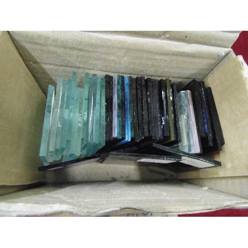 235 - 7 X BOXES OF SMALL HOBBYSHEET STAINED-GLASS SAMPLES. MIXED COLOURS. ALL LABELLED WITH COLOURS AND CO... 