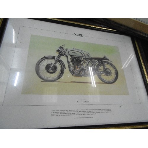 247 - FRAMED MOTORCYCLE PRINTS AND PHOTOGRAPHS. INC HARLEY DAVIDSON, BSA BANTAM, SOUVENIR PROGRAMME FROM L... 