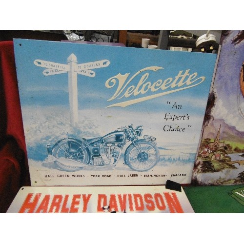 249 - 3 X MOTORCYCLE RELATED METAL WALL SIGNS. HARLEY 1986 FLST, VELOCETTE, VINCENT HRD. ALSO A HUDSONS SO... 