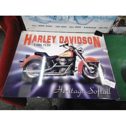 249 - 3 X MOTORCYCLE RELATED METAL WALL SIGNS. HARLEY 1986 FLST, VELOCETTE, VINCENT HRD. ALSO A HUDSONS SO... 