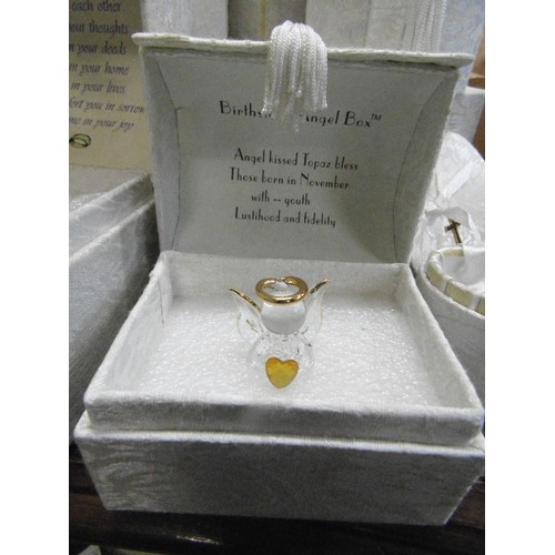 250 - BIRTHSTONE ANGEL BOXES X 10, CONTAIN SMALL CRYSTAL ANGEL HOLDING BIRTHSTONE HEART. ALSO A WEDDING BL... 