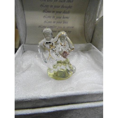 250 - BIRTHSTONE ANGEL BOXES X 10, CONTAIN SMALL CRYSTAL ANGEL HOLDING BIRTHSTONE HEART. ALSO A WEDDING BL... 