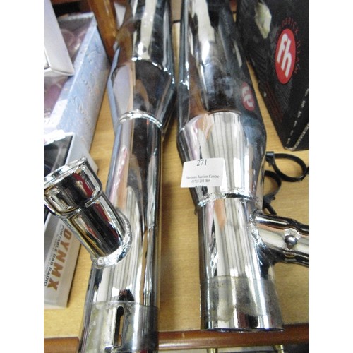 271 - MOTORCYCLE [POSS HARLEY] CHROME V-TWIN EXHAUST PIPES. LEGAL PIPES. X 2. CATALYST HDI980 65939-00 E4.... 