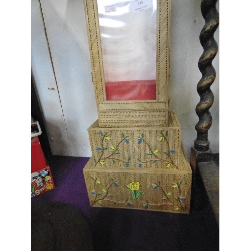 115 - UNUSUAL MATCHSTICK-MADE GRANDMOTHER CLOCK. LOTS OF DETAIL IN THE CASE, AND HAND- PAINTED FACE.