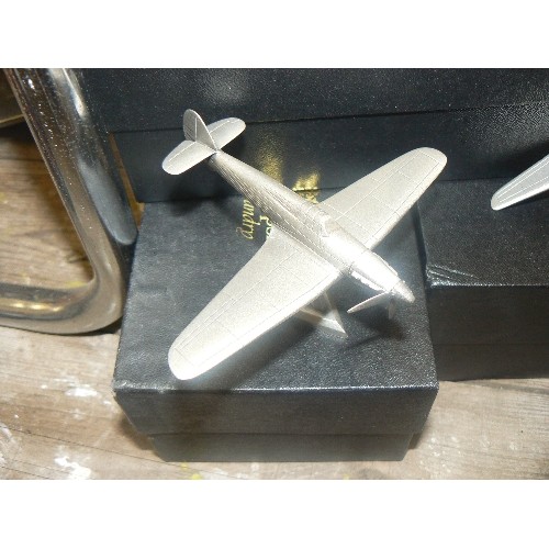 313 - WAR PLANE, COLLECTABLE SCALE MODELS. HURRICANE, HAWK & WELLINGTON. X 3 PEWTER BY ROYAL HAMPSHIRE ART... 