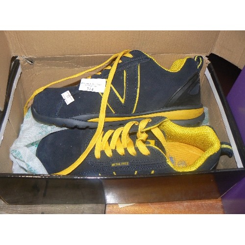 314 - VELTUFF LEATHER SAFETY TRAINER, STEEL TOE CAPS. UK 6. NAVY & YELLOW. VGC.