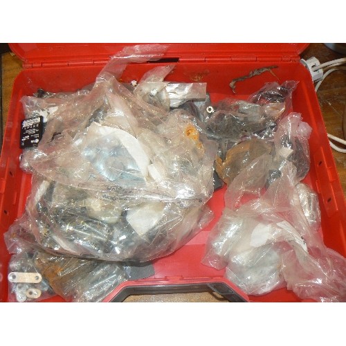 317 - BOX OF CLAMPS, SCREWS, WASHERS ETC ETC. CONTAINED IN LARGE HILTI CASE.