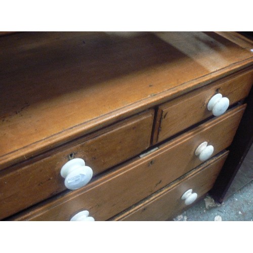 360 - VINTAGE PITCH PINE KITCHEN DRAWERS WITH PORCELAIN KNOBS. 1 DRAWER WITH CUTLERY SECTIONS.