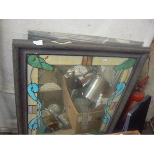 523 - RESIN FRAMED MIRROR WITH STAINED GLASS DETAILING (A/F)