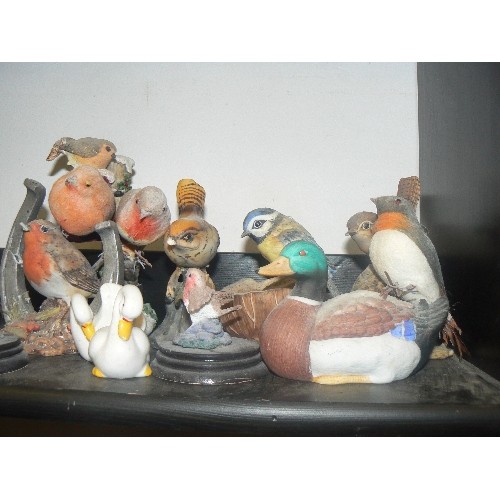 515 - SHELF OF RESIN AND CHINA BIRD ORNAMENTS