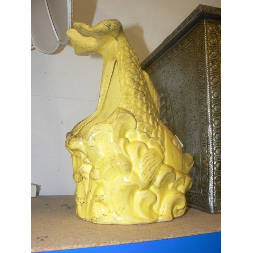 506 - YELLOW GLAZED PORCELAIN FISH VASE