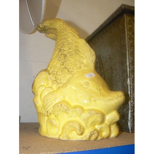 506 - YELLOW GLAZED PORCELAIN FISH VASE