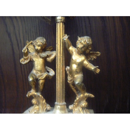 504 - BEAUTIFUL ONYX BASE AND GILT CLOCK WITH 2 CHERUBS