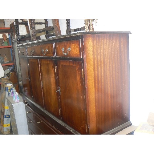 491 - MAHOGANY EFFECT 3 DRAWER 3 DOOR SIDEBOARD