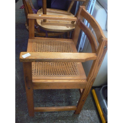 447 - PINE CARVER CHAIR WITH RATTAN SEAT