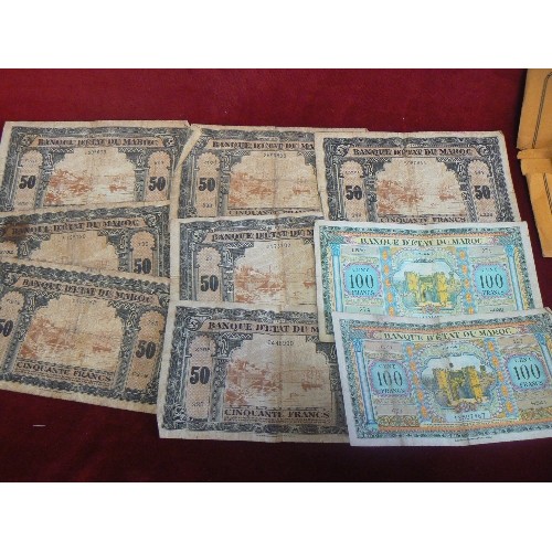 20 - COLLECTION OF EARLY BANK NOTES WAR TIME Morocco: Banque d'Etat du Maroc 100 Francs 1-3-44 ; AND 50 F... 