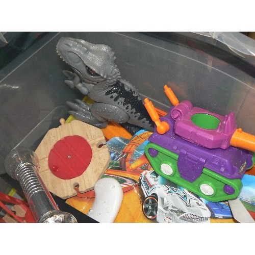 451 - BOX OF MIXED TOYS - REMOTE CONTROL NIKKO HELICOPTER, SPIDER MAN CAR, BRIO TRACK ETC