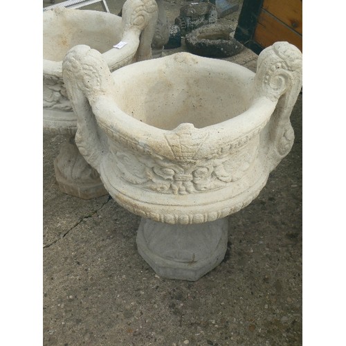 550 - PAIR OF LARGE DECORATIVE 2 HANDLED URN PLANTERS