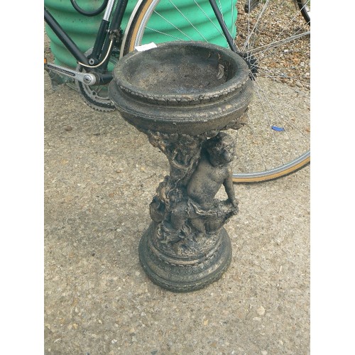 570 - PAINTED CONCRETE CHERUB BIRD BATH