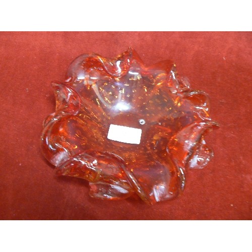 35 - A RETRO BRIGHT RED MURANO GLASS CURLY  DISH