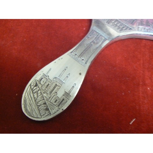 34 - VERY UNUSUAL SILVER EGYPTIAN HAND ETCHED HAND MIRROR 1920`S VERY DETAILED ENGRAVING UNMARKED NEEDS T... 