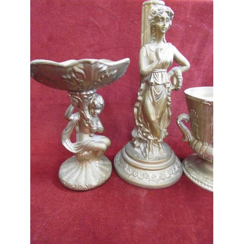 87 - 3 X GRECIAN DESIGN GOLD COLOURED PLASTIC ITEMS.