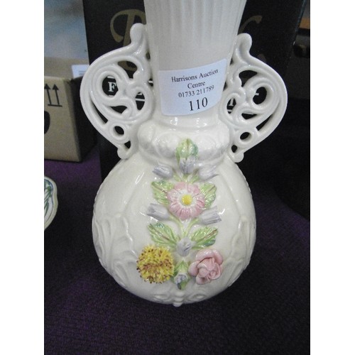 110 - BELLEEK VASE. HAND-CRAFTED IN IRELAND. WITH BOX.