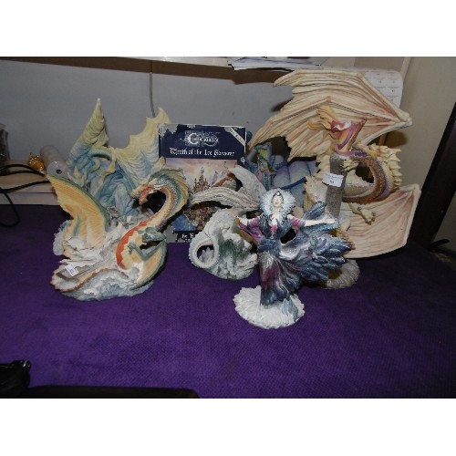 66 - ENCHANTED DRAGONS. 5 X LARGE MODELS. RESIN. SOME NIBBLES ON TIPS OF SCALES ETC. ALSO 'WRATH OF THE I... 
